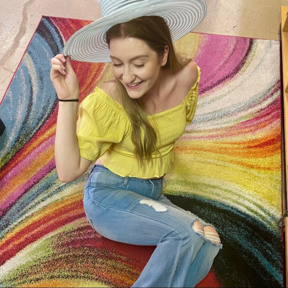 Yellow off-the-shoulder crop top